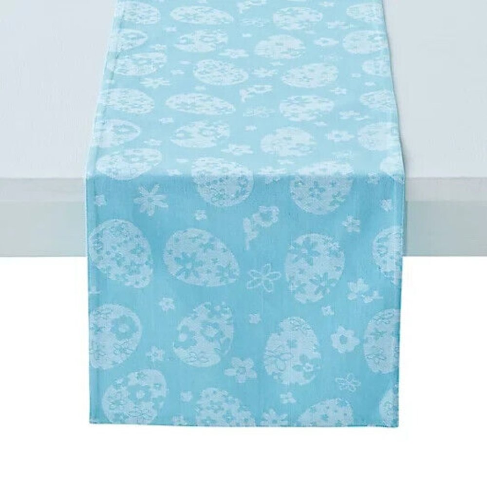 Easter Eggs Table Runner Blue Spring Jacquard NWT